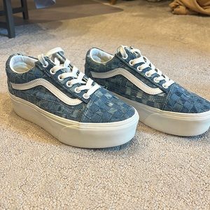 Vans - platform denim patchwork. Worn 1 time. Women’s size 6!